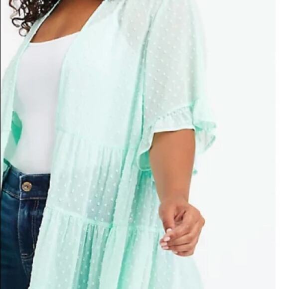 Torrid green CLIP DOT RUFFLE KIMONO - Picture 5 of 13
